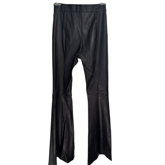 Rosetta Getty Pintuck Flare Leather Pants size US 2 Black Pull-On - Picture 3 of 15